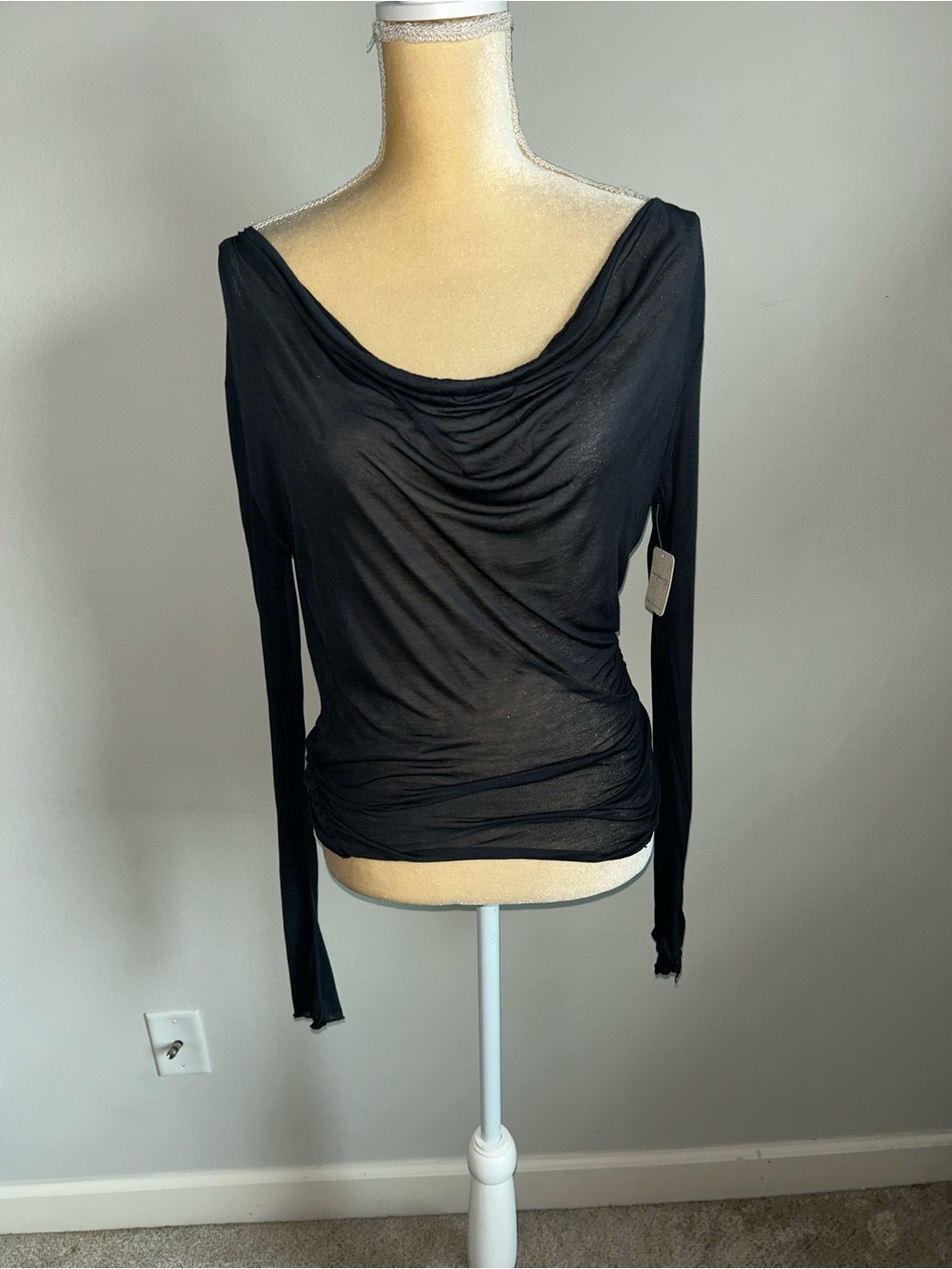 NEW Intimately by Free People Black Draped Cowl Neck Long-Sleeve Open Back Top M
